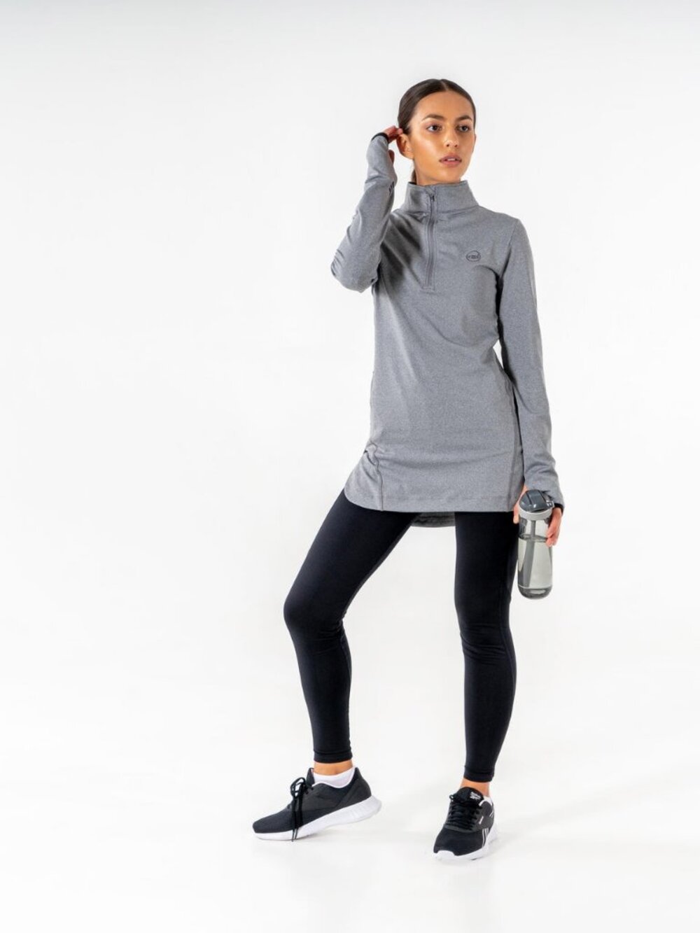 Veil Spark Gray Long Sleeve Half-Zip Running Tunic Top, Small